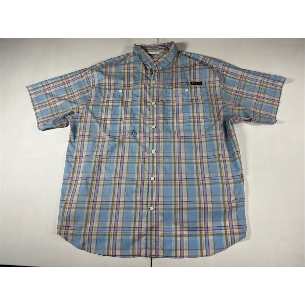 COLUMBIA PFG Fishing Shirt Mens XXL Super Bahama Long Sleeve Vented Plaid